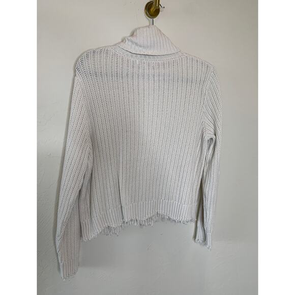 Z Supply Ribbed Turtleneck Sweater Raw Chewed Hems Cream Sz Large - Picture 7 of 8